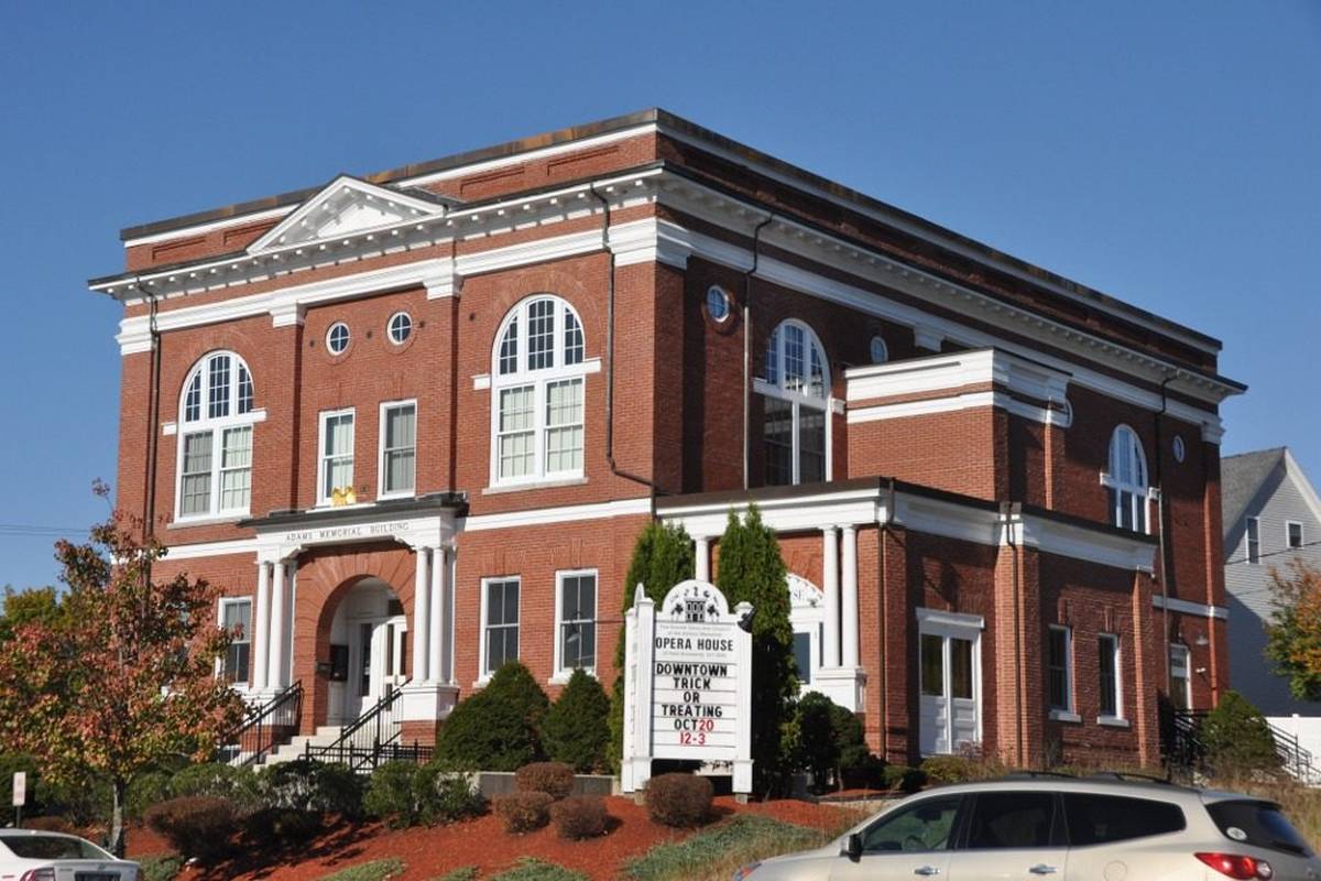 The brick Adams Memorial Opera House building downtown in Derry NH