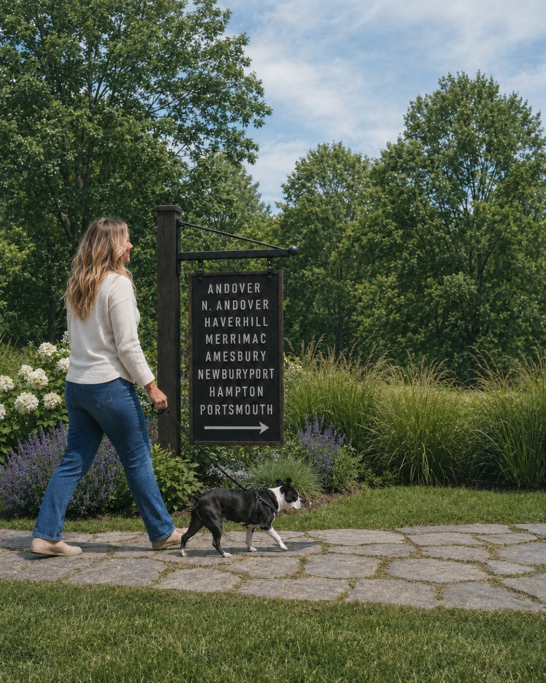 Lisa Sevajian walking through a New England town, showing the areas her team serves